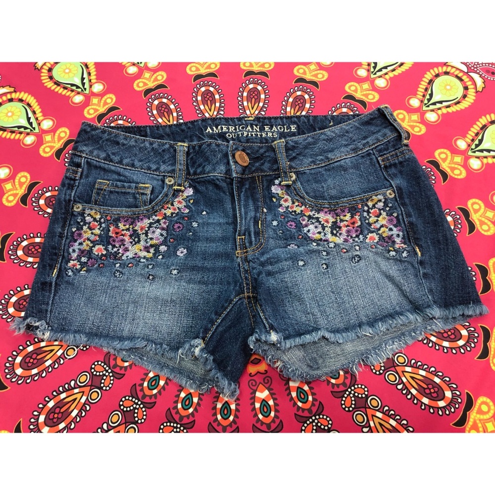 Embroidered Cutoff Jean Shorts AEO